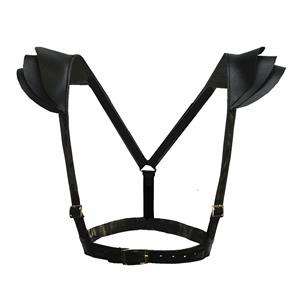 One-piece Victorian Gothic Black Matte Leather Scale Shoulder Armor Corset Accessories N20225