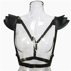 One-piece Victorian Gothic Black Matte Leather Scale Shoulder Armor Corset Accessories N20225