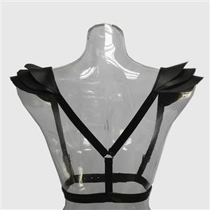 One-piece Victorian Gothic Black Matte Leather Scale Shoulder Armor Corset Accessories N20225