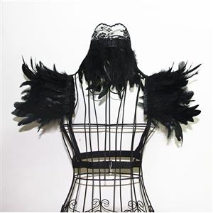 Victorian Gothic Black Feather Collar Scarf And Shoulder Armor Corset Accessories N20018