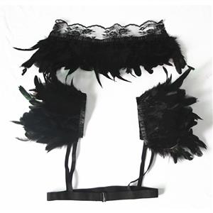Victorian Gothic Black Feather Collar Scarf And Shoulder Armor Corset Accessories N20018