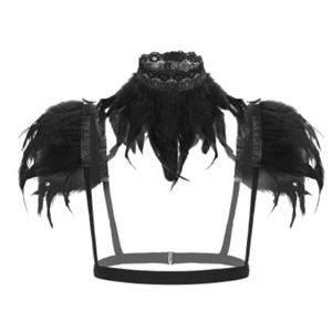 Victorian Gothic Black Feather Collar Scarf And Shoulder Armor Corset Accessories N20018