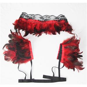 Victorian Gothic Red Feather Collar Scarf And Shoulder Armor Corset Accessories N20019