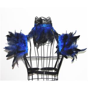 Victorian Gothic Blue Feather Collar Scarf And Shoulder Armor Corset Accessories N20020