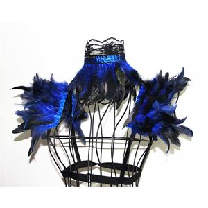 Victorian Gothic Blue Feather Collar Scarf And Shoulder Armor Corset Accessories N20020
