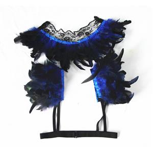 Victorian Gothic Blue Feather Collar Scarf And Shoulder Armor Corset Accessories N20020