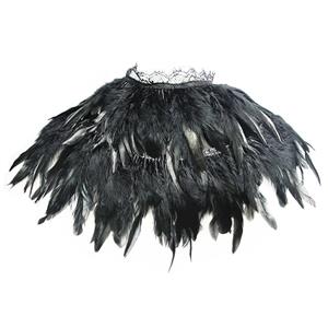 Victorian Gothic Black Feather Cloak One-piece Lace-up Shawl Corset Accessories N20200