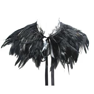 Victorian Gothic Black Feather Cloak One-piece Lace-up Shawl Corset Accessories N20200