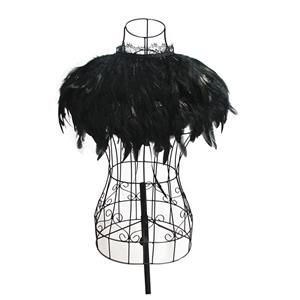 Victorian Gothic Black Feather Cloak One-piece Lace-up Shawl Corset Accessories N20200