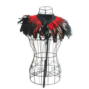 Victorian Gothic Red Feather Cloak One-piece Lace-up Shawl Corset Accessories N20201