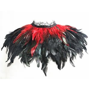 Victorian Gothic Red Feather Cloak One-piece Lace-up Shawl Corset Accessories N20201