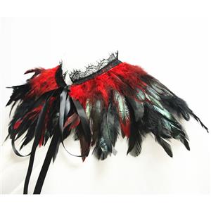 Victorian Gothic Red Feather Cloak One-piece Lace-up Shawl Corset Accessories N20201