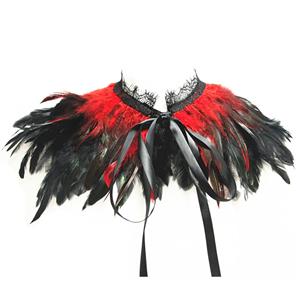 Victorian Gothic Red Feather Cloak One-piece Lace-up Shawl Corset Accessories N20201