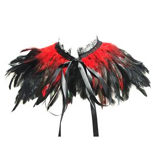 Victorian Gothic Red Feather Cloak One-piece Lace-up Shawl Corset Accessories N20201