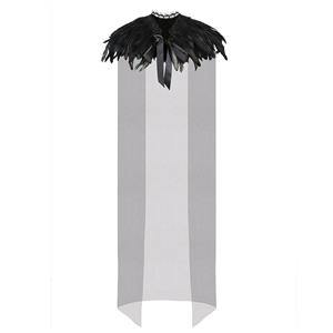 Victorian Gothic Black Feather Cloak One-piece Lace-up Long Gauze Shawl Corset Accessories N23318