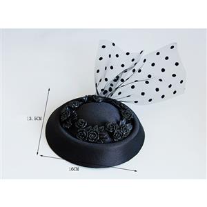 Victorian Gothic Black Flower and Mesh Fascinator Party Felt Hat Hair Clip Hairpin Accessory J18798