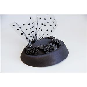 Victorian Gothic Black Flower and Mesh Fascinator Party Felt Hat Hair Clip Hairpin Accessory J18798