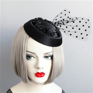 Victorian Gothic Black Flower and Mesh Fascinator Party Felt Hat Hair Clip Hairpin Accessory J18798