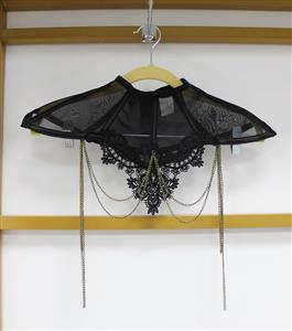 Victorian Gothic Lace Choker Necklace - Black Mesh Collar with Hanging Chains for Halloween Cosplay N23789
