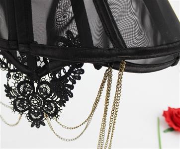 Victorian Gothic Lace Choker Necklace - Black Mesh Collar with Hanging Chains for Halloween Cosplay N23789