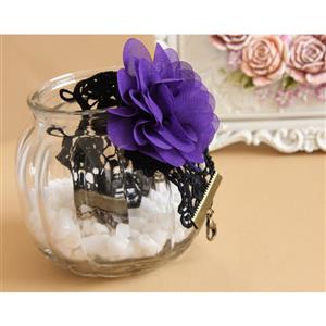 Victorian Gothic Black Floral Lace Wristband Purple Flower Bracelet with Ring J18095