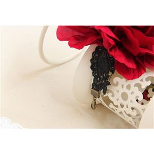 Victorian Gothic Lace Wristband Flower Bracelet with Red Rose Rings J18028