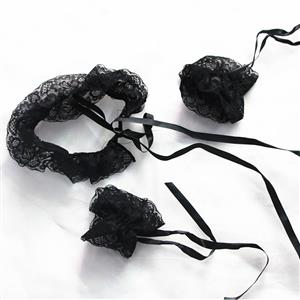 Victorian Gothic Black Floral Lace Wristband Lace-up Bracelet And Scarf J20216