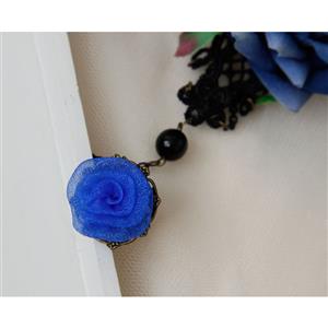 Victorian Gothic Black Floral Lace Wristband Royalblue Rose Bracelet with Ring J18118