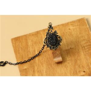 Victorian Gothic Black Lace Wristband Bronze Metal Snowflake Embellishment Bracelet with Ring J17929