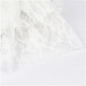 Victorian Gothic White Jacquard Off Shoulder Floral Lace Plastic Bone Overbust Corset N20250