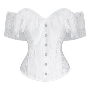 Victorian Gothic White Jacquard Off Shoulder Floral Lace Plastic Bone Overbust Corset N20250