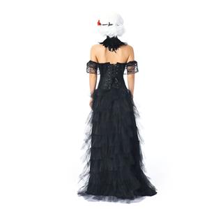 Victorian Gothic Black Jacquard Off Shoulder Floral Lace Corset High Low Skirt Set N20307