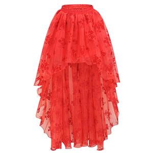 Victorian Gothic Red Elastic High-low Organza Skirt N23505