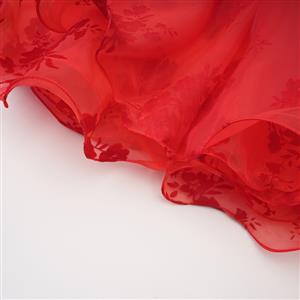 Victorian Gothic Red Elastic High-low Organza Skirt N23505