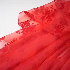 Victorian Gothic Red Elastic High-low Organza Skirt N23505