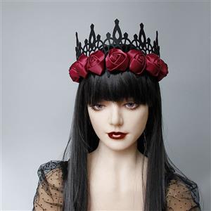 Victorian Gothic Red Rose Queen Tiara Hairband Cosplay Party Accessory J19692