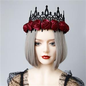 Victorian Gothic Red Rose Queen Tiara Hairband Cosplay Party Accessory J19692