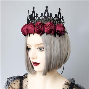 Victorian Gothic Red Rose Queen Tiara Hairband Cosplay Party Accessory J19692