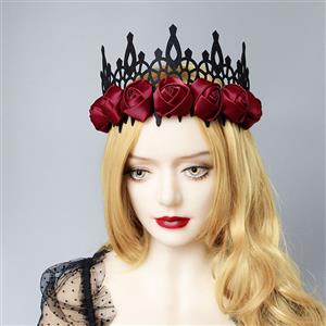 Victorian Gothic Red Rose Queen Tiara Hairband Cosplay Party Accessory J19692