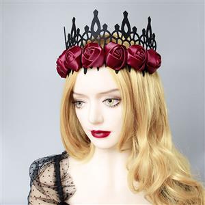 Victorian Gothic Red Rose Queen Tiara Hairband Cosplay Party Accessory J19692