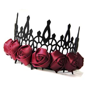 Victorian Gothic Red Rose Queen Tiara Hairband Cosplay Party Accessory J19692