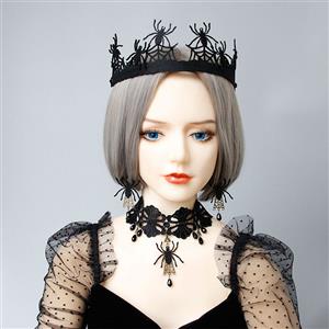 Victorian Gothic Black Spider and Web Queen Tiara Hairband Party Accessory J19682