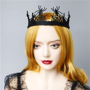 Victorian Gothic Black Spider and Web Queen Tiara Hairband Party Accessory J19682