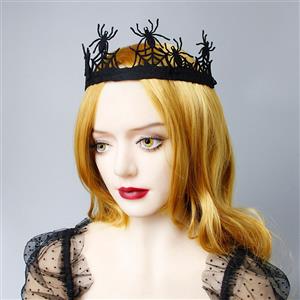 Victorian Gothic Black Spider and Web Queen Tiara Hairband Party Accessory J19682