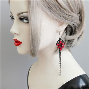 Victorian Gothic Ruby Eardrop with Black Alloy and Chains Decoration Earrings J18390