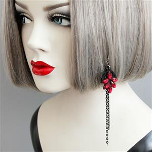 Victorian Gothic Ruby Eardrop with Black Alloy and Chains Decoration Earrings J18390