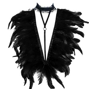 Victorian Gothic Shoulder Armor, Feather Lace-up Shawl, Masquerade Shoulder Armor, Gothic Fashion Shawl, Feather Shoulder Armor, Victorian Gothic Black Feather Adjustable Spaghetti Straps Shawl Accessories,#N23236