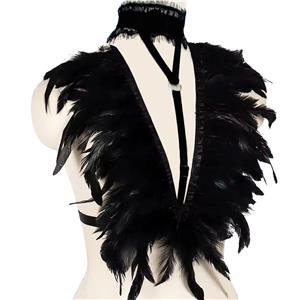 Victorian Gothic Black Feather Adjustable Spaghetti Straps Shawl Accessories N23236