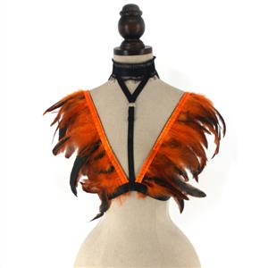 Victorian Gothic Shoulder Armor, Feather Lace-up Shawl, Masquerade Shoulder Armor, Gothic Fashion Shawl, Feather Shoulder Armor, Victorian Gothic Orange Yellow Feather Adjustable Spaghetti Straps Shawl Accessories,#NN23416