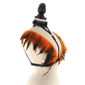 Victorian Gothic Orange Yellow Feather Adjustable Spaghetti Straps Shawl Accessories N23416